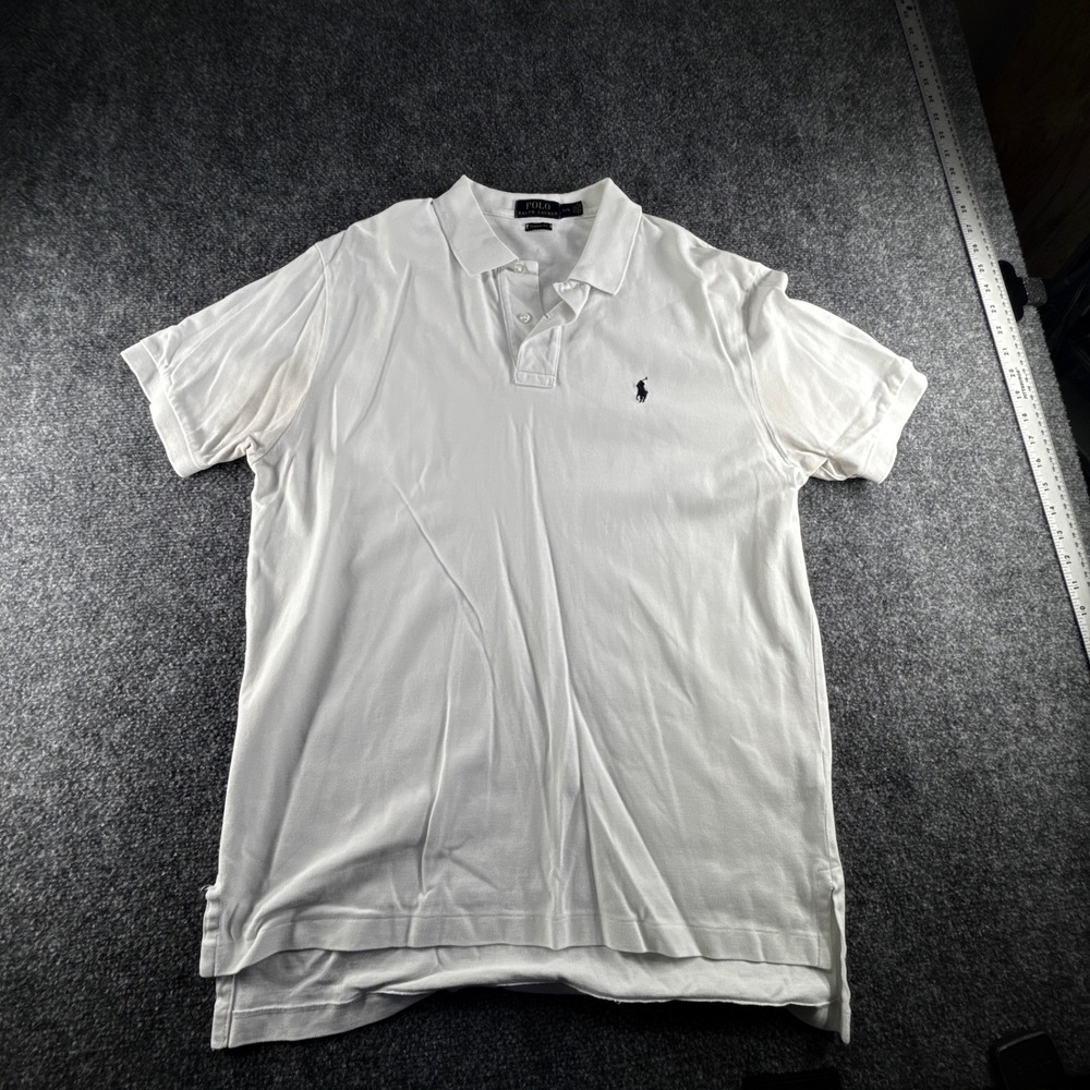 Polo Ralph Lauren Mens Classic Fit White Pique Cotton Short Sleeve Polo Shirt L